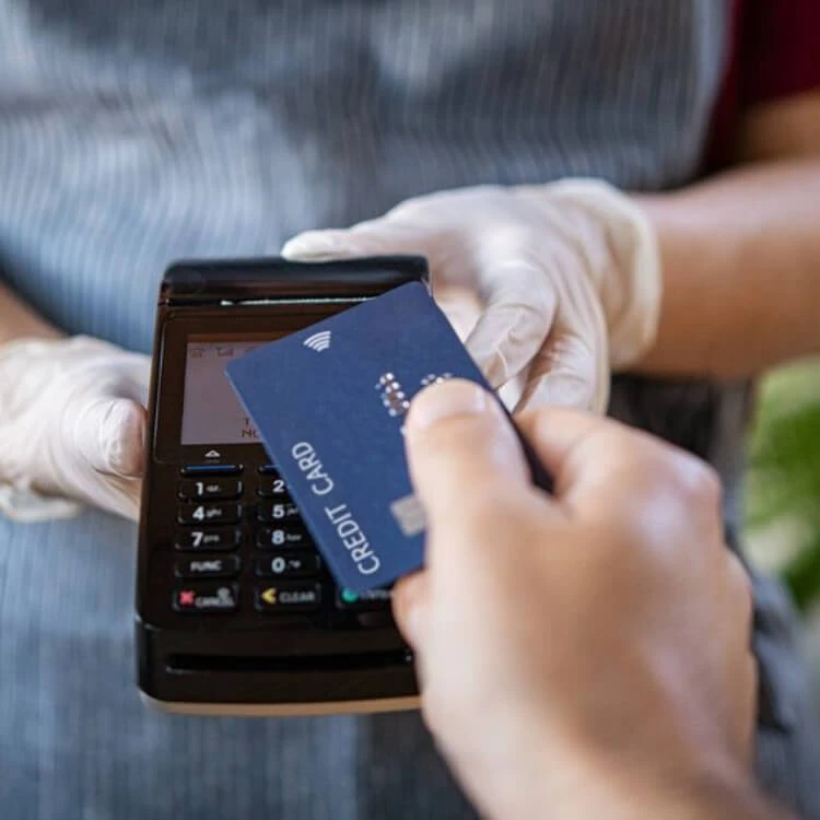 A contactless payment on a card machine