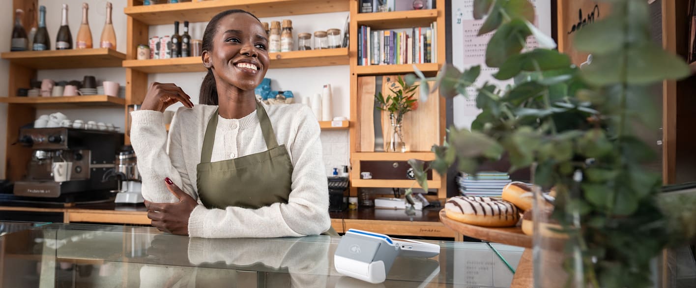 Girl with terminal on countertop
