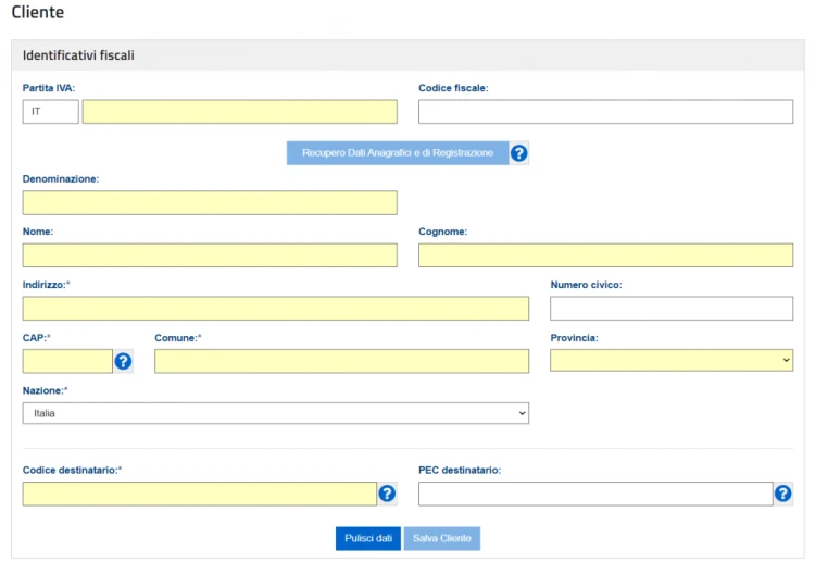 Sezione: Dati cliente 
